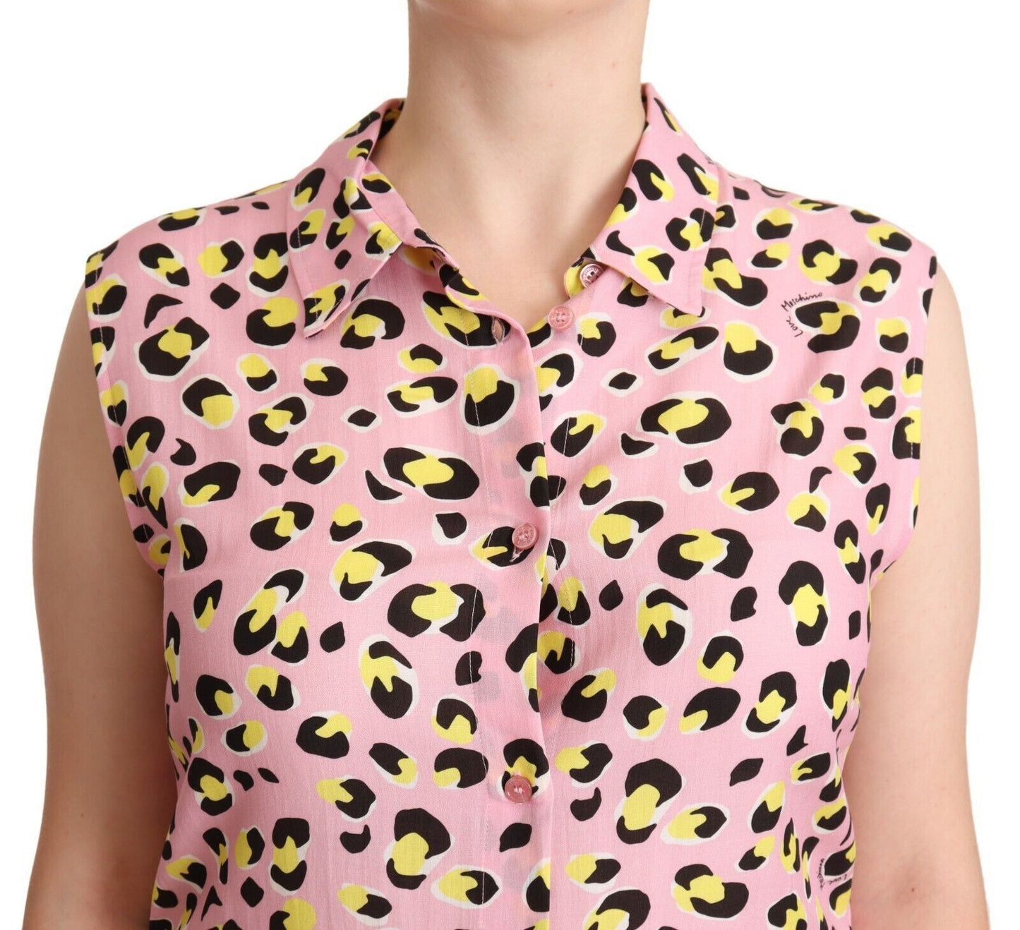 Love Moschino Pink Leopard Print Sleeveless Collared Polo Top $1598.00 Love Moschino Luzworld