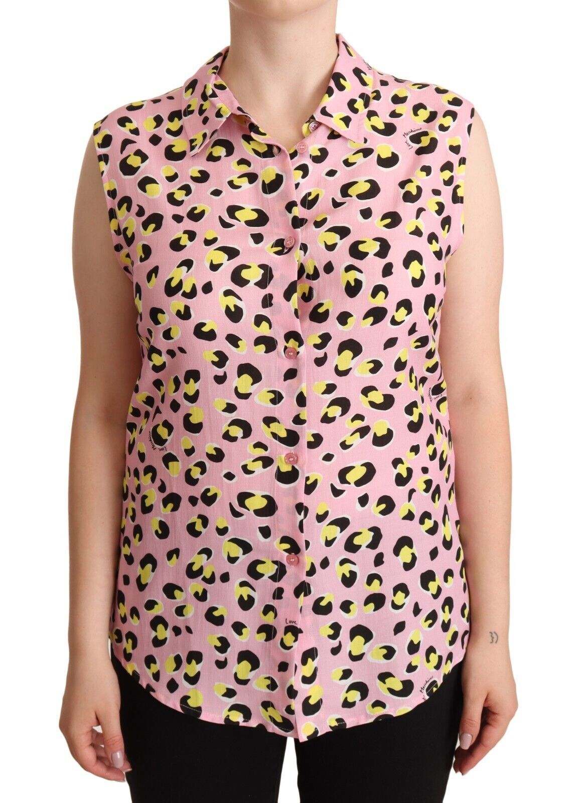 Love Moschino Pink Leopard Print Sleeveless Collared Polo Top $1598.00 Love Moschino Luzworld
