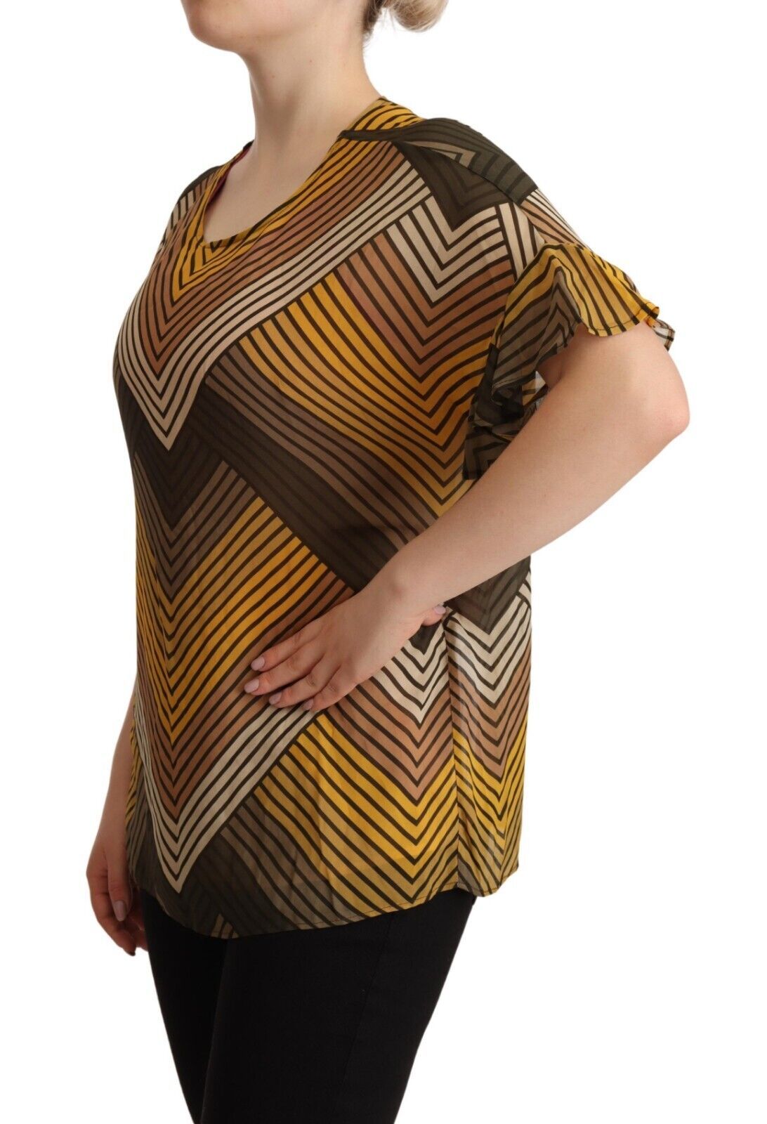 Twinset Multicolor Stripes Short Sleeves Round Neck Top Blouse $280.00 Twinset Luzworld