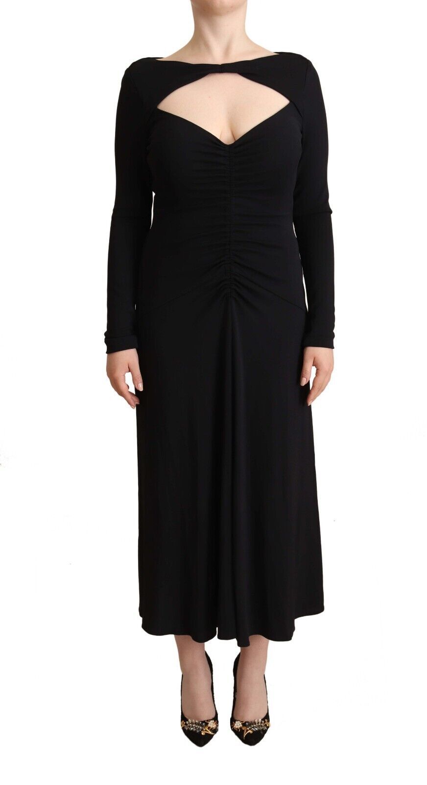 PINKO Black Nylon Stretch Long Sleeves Deep V-neck Maxi Dress $737.00 PINKO Luzworld