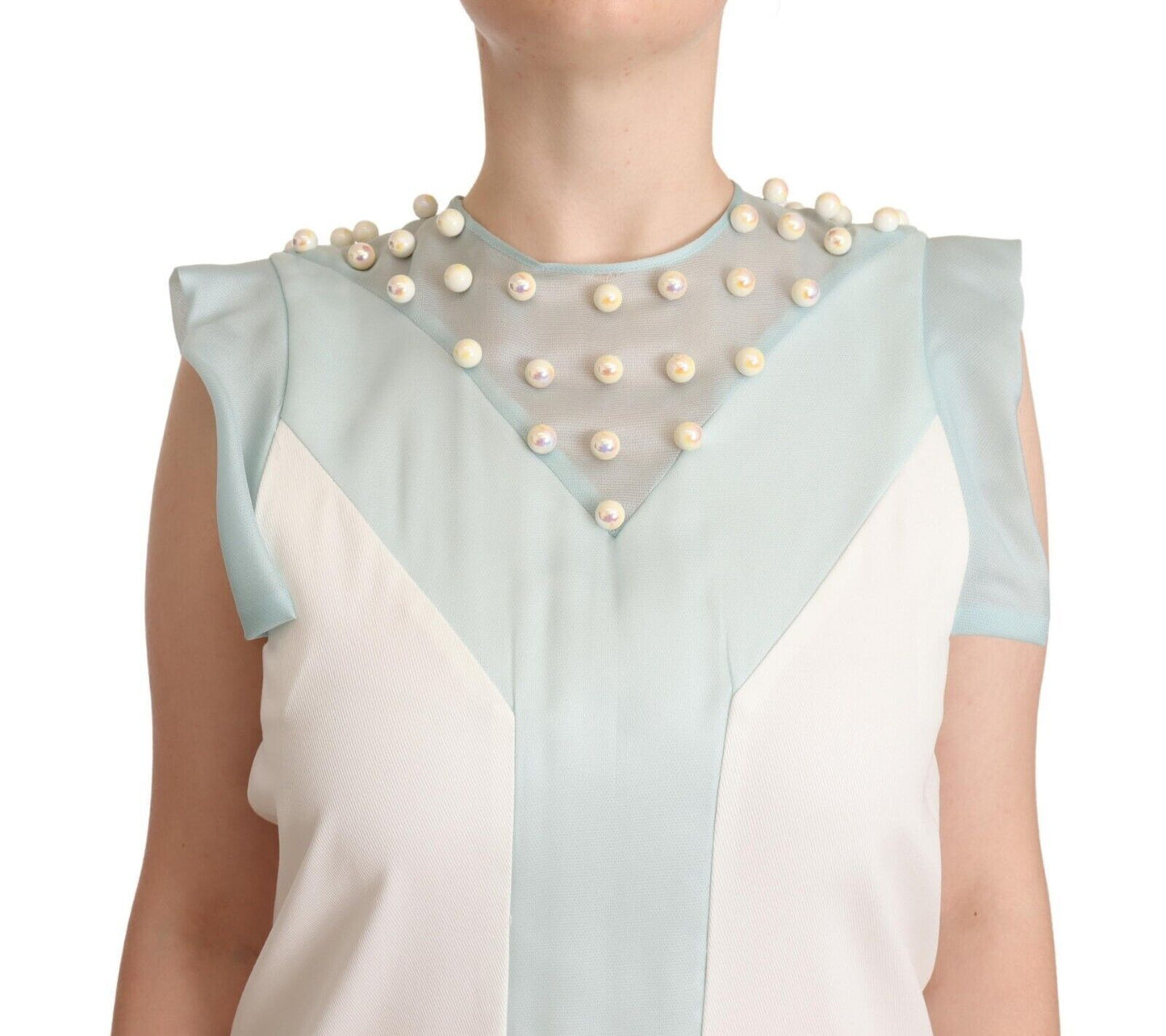 Sergei Grinko Multicolor Faux Pearl Sleeveless Shift Midi Dress $999.00 Sergei Grinko Luzworld