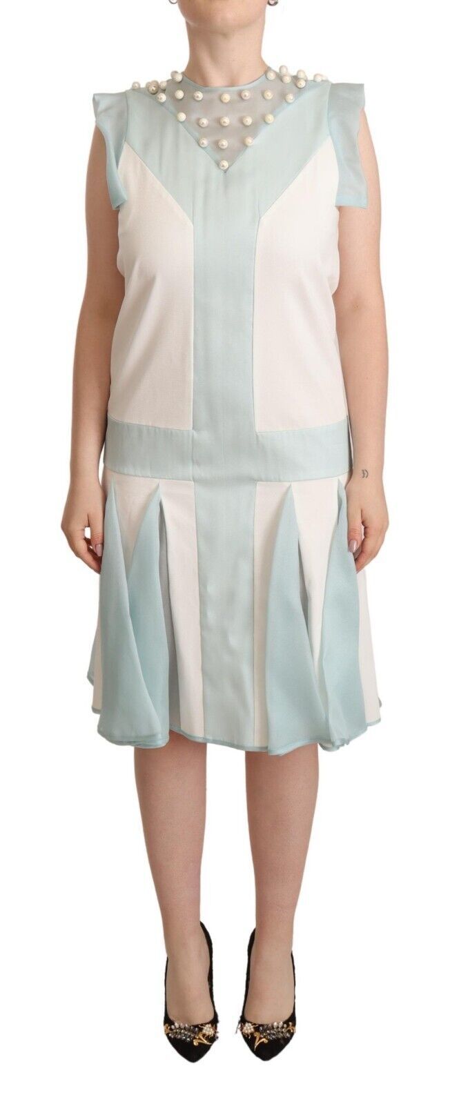 Sergei Grinko Multicolor Faux Pearl Sleeveless Shift Midi Dress $999.00 Sergei Grinko Luzworld