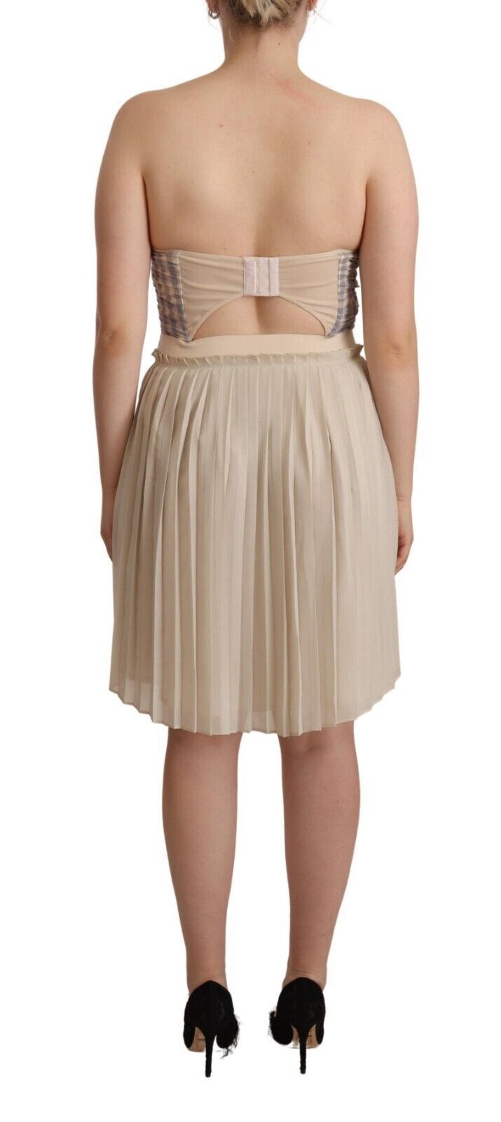 Guess Beige Checkered Pleated A-line Strapless Bustier Dress $611.00 Guess Luzworld