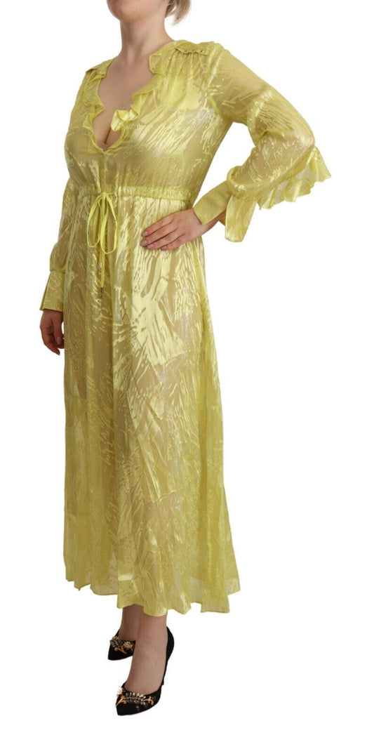 Patrizia Pepe Yellow Silk Long Sleeves Plunging Maxi Dress $999.00 Patrizia Pepe Luzworld