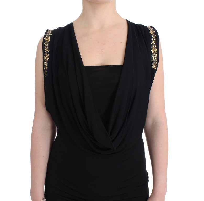 Roccobarocco Black Embellished Jersey Mini Sheath Short Dress $736.00 Roccobarocco Luzworld