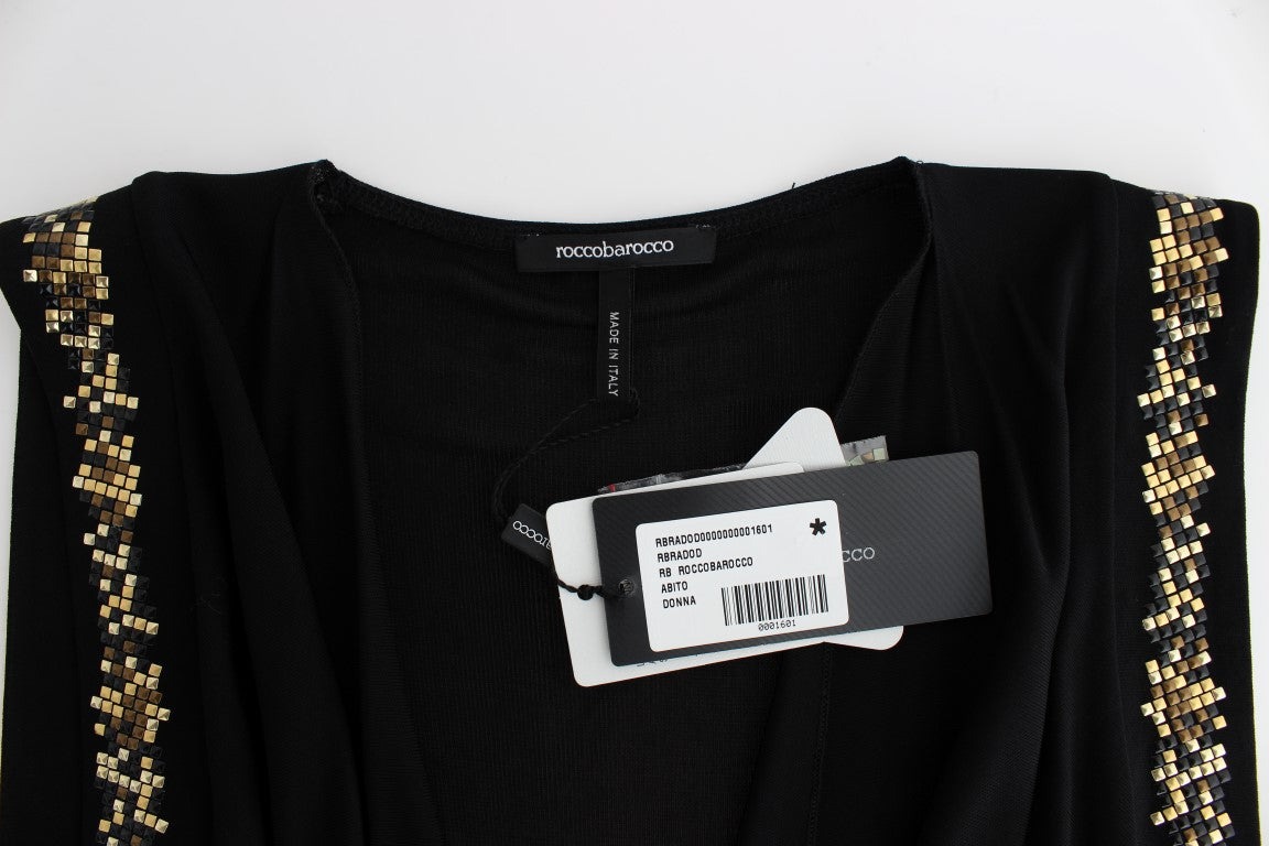 Roccobarocco Black Embellished Jersey Mini Sheath Short Dress $736.00 Roccobarocco Luzworld