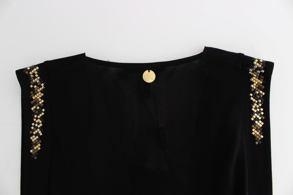Roccobarocco Black Embellished Jersey Mini Sheath Short Dress $736.00 Roccobarocco Luzworld