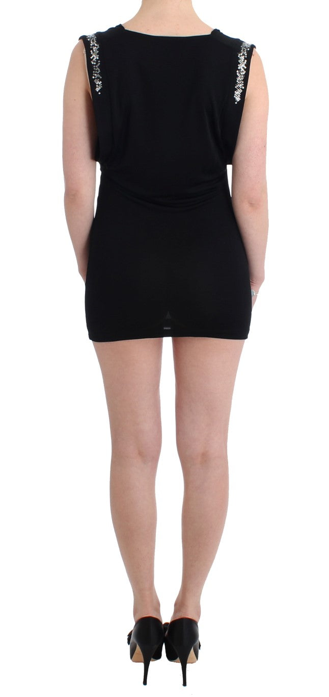 Roccobarocco Black Embellished Jersey Mini Sheath Short Dress $736.00 Roccobarocco Luzworld