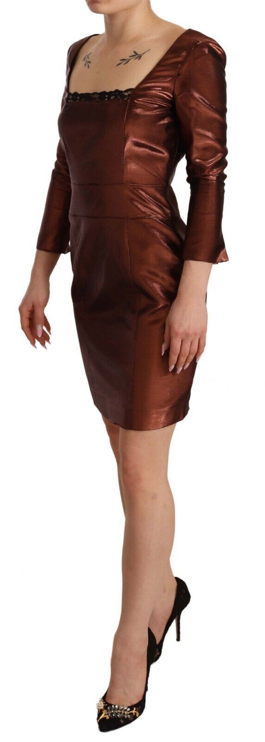 GF Ferre Metallic Brown Long Sleeves Square Neck Sheath Dress $1024.00 GF Ferre Luzworld