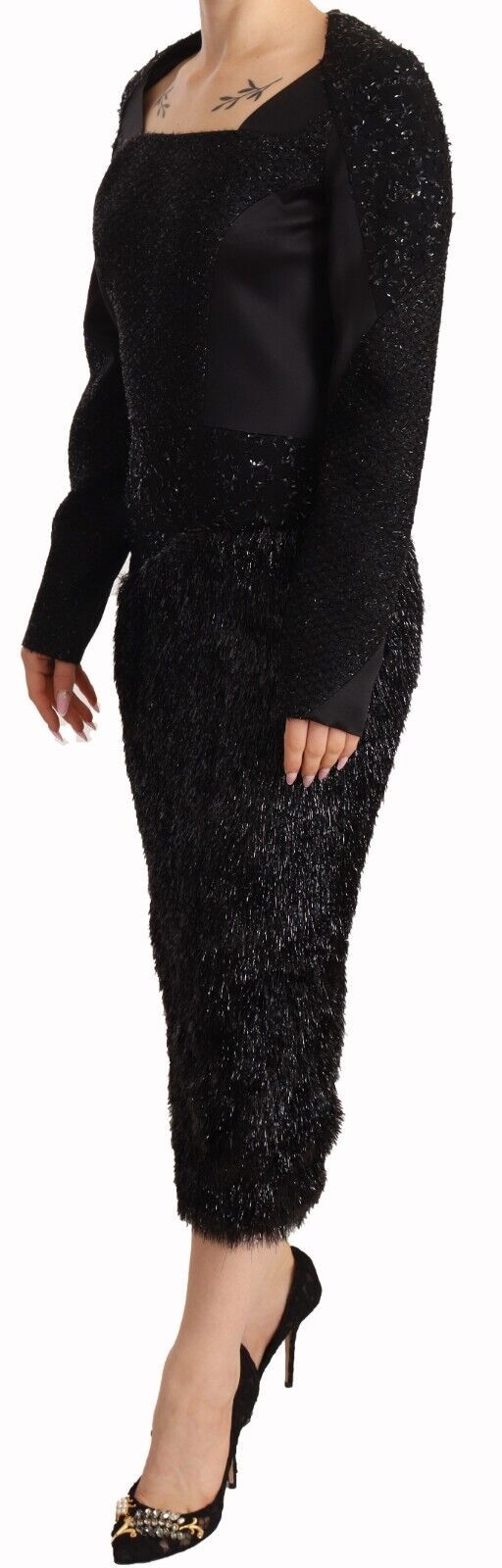 Masha Ma Black Studs Embellished Long Sleeves Sheath Midi Dress $1310.00 Masha Ma Luzworld