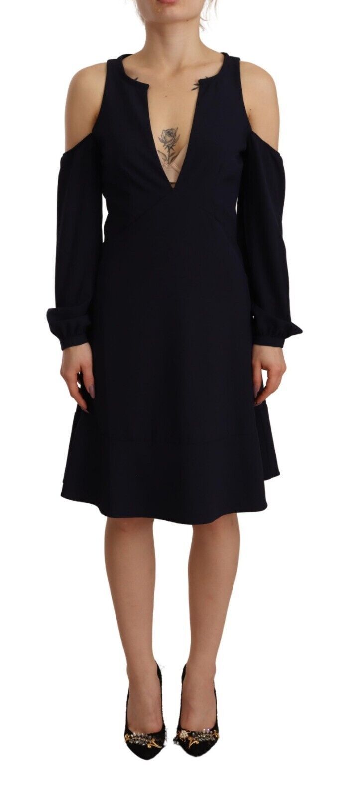 Twinset Black Long Sleeves Open Shoulder A-line Dress $674.00 Twinset Luzworld