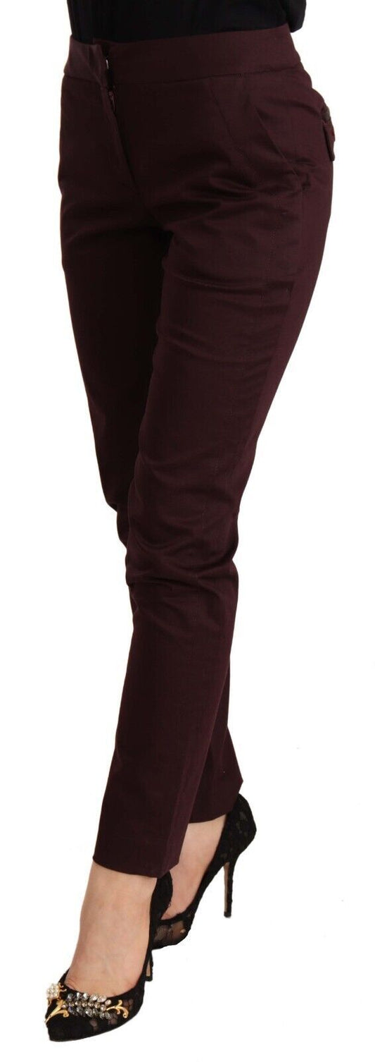 Just Cavalli Maroon Mid Waist Skinny Women Trouser Pants $611.00 Just Cavalli Luzworld