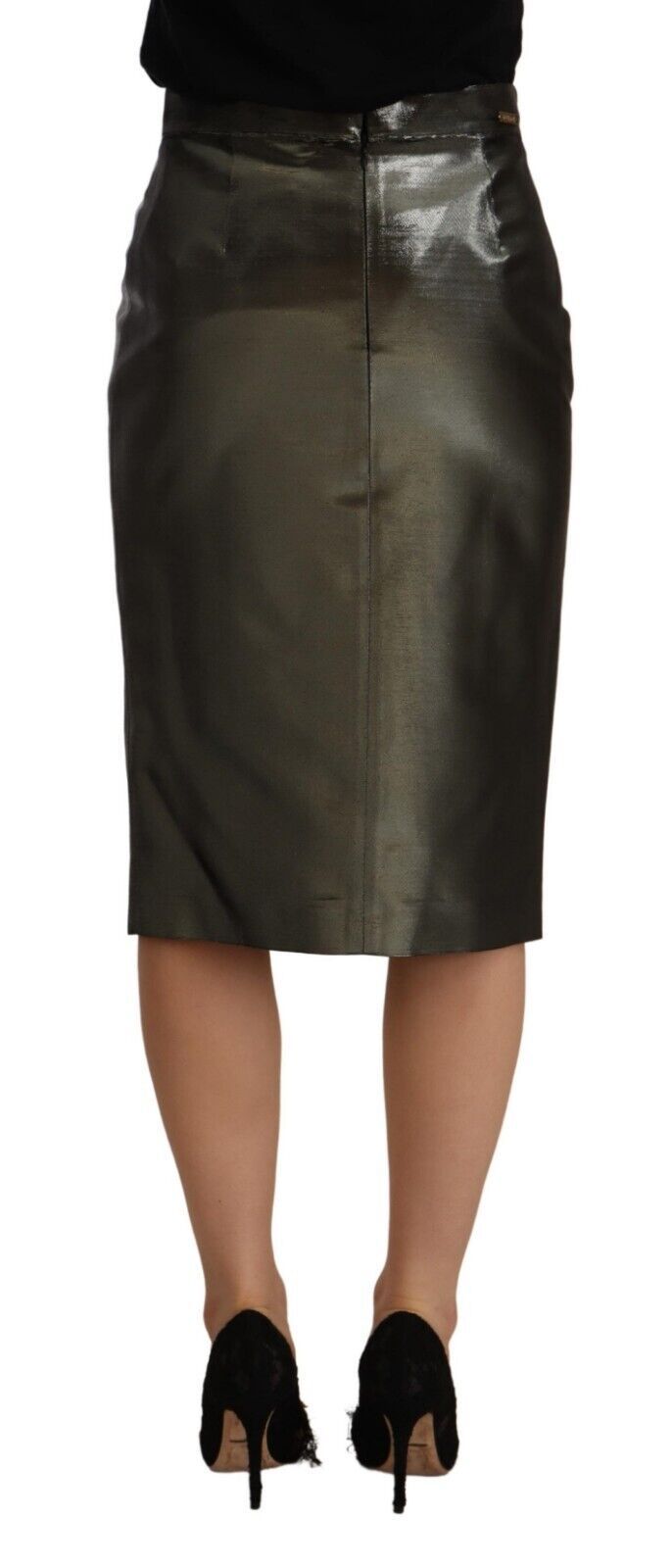 GF Ferre Metallic Gray High Waist Pencil Midi Skirt $737.00 GF Ferre Luzworld