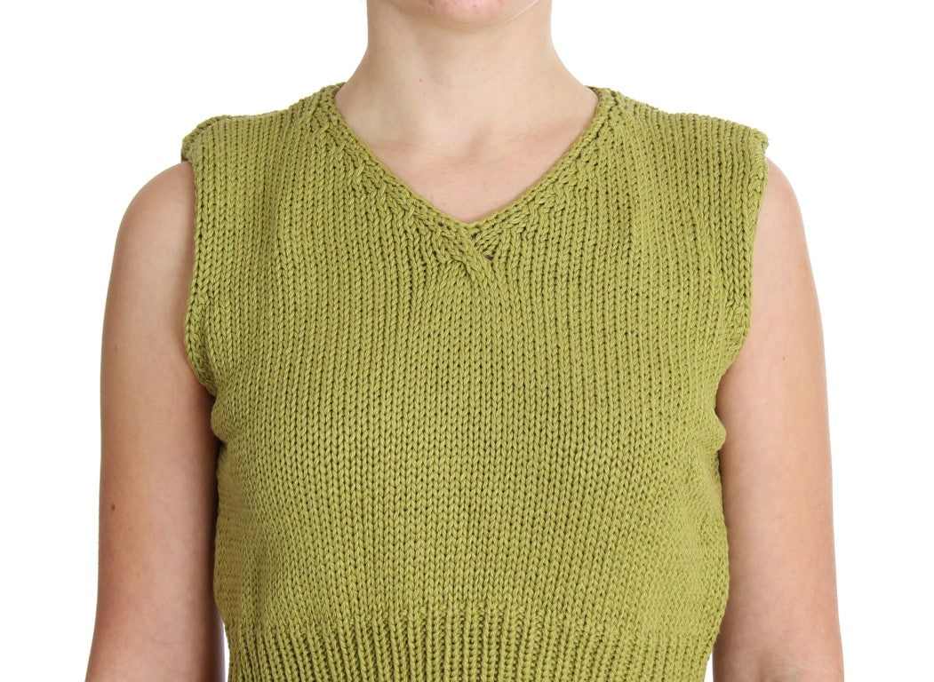 PINK MEMORIES Green Cotton Blend Knitted Sleeveless Sweater $216.00 PINK MEMORIES Luzworld