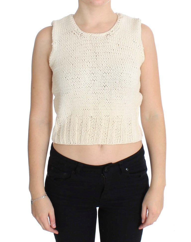 PINK MEMORIES Beige Cotton Blend Knitted Sleeveless Sweater $216.00 PINK MEMORIES Luzworld