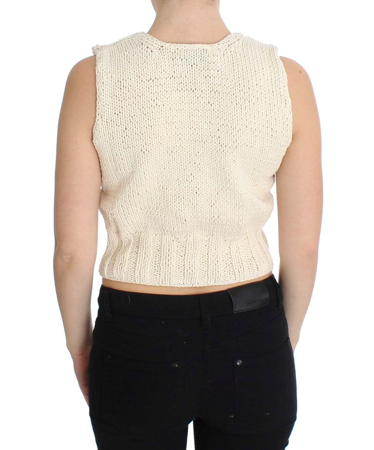 PINK MEMORIES Beige Cotton Blend Knitted Sleeveless Sweater $216.00 PINK MEMORIES Luzworld