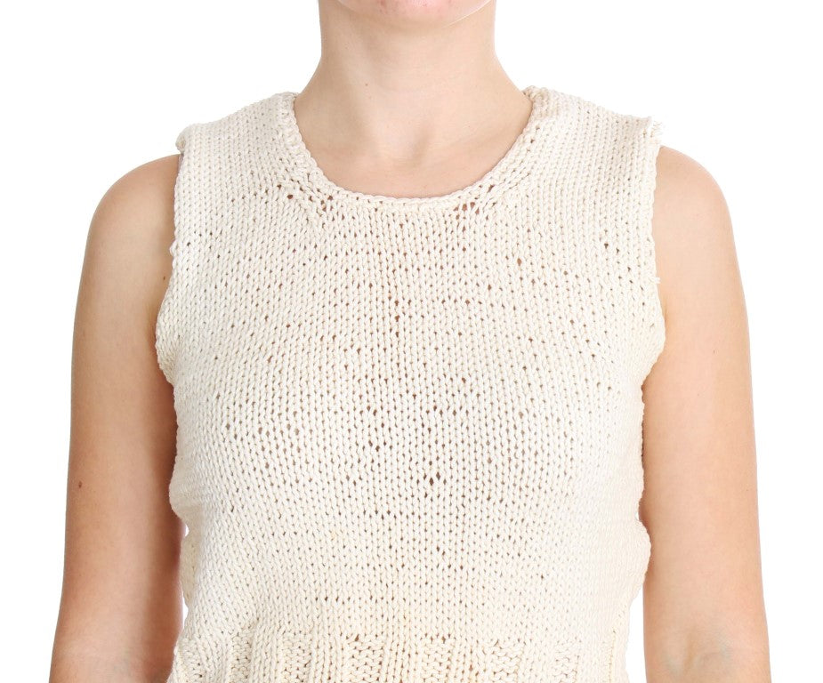 PINK MEMORIES Beige Cotton Blend Knitted Sleeveless Sweater $216.00 PINK MEMORIES Luzworld