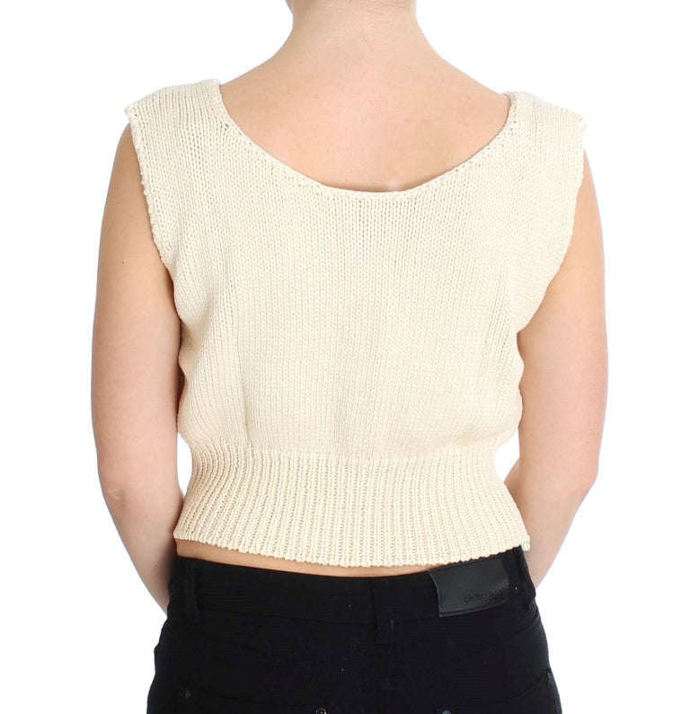PINK MEMORIES Beige Cotton Blend Knitted Sleeveless Sweater $216.00 PINK MEMORIES Luzworld