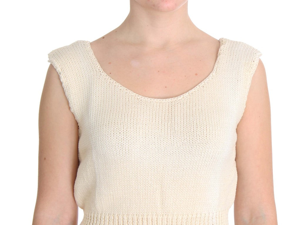 PINK MEMORIES Beige Cotton Blend Knitted Sleeveless Sweater $216.00 PINK MEMORIES Luzworld