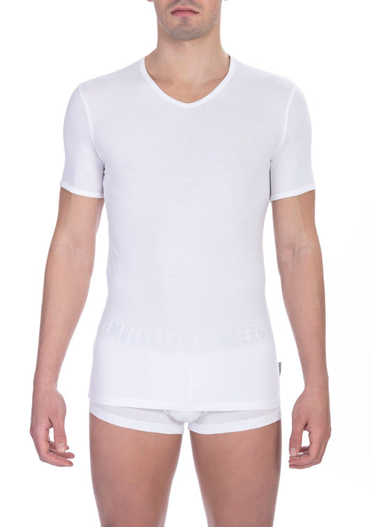 Bikkembergs White Cotton Men's V-Neck T-Shirt $114.00 Bikkembergs Luzworld