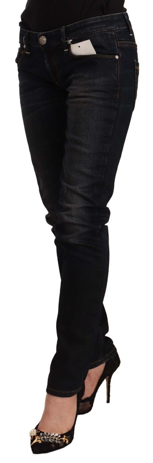 Acht Black Washed Cotton Low Waist Slim Fit Denim Jeans $620.00 Acht Luzworld