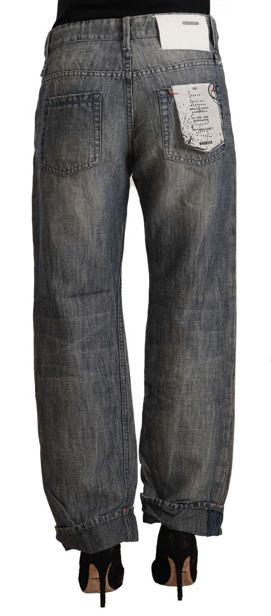Acht Gray Washed Ramie Straight Denim Folded Hem Jeans $620.00 Acht Luzworld