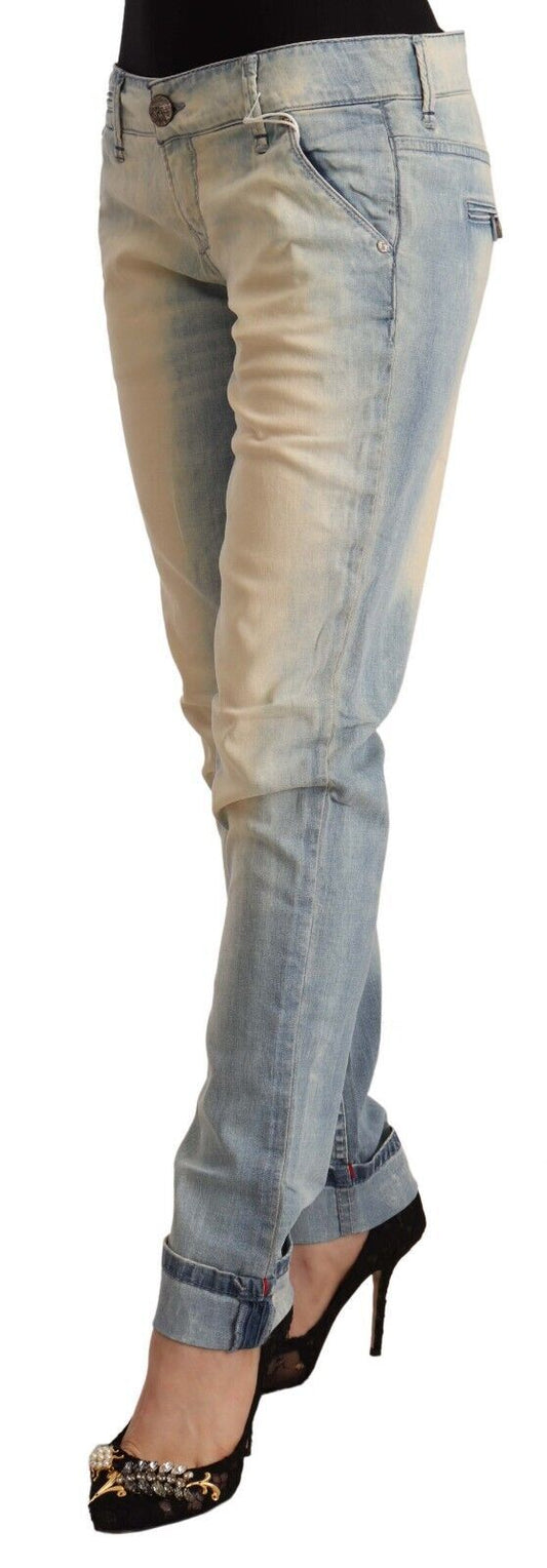 Acht Light Blue Washed Cotton Low Waist Skinny Denim Jeans $611.00 Acht Luzworld