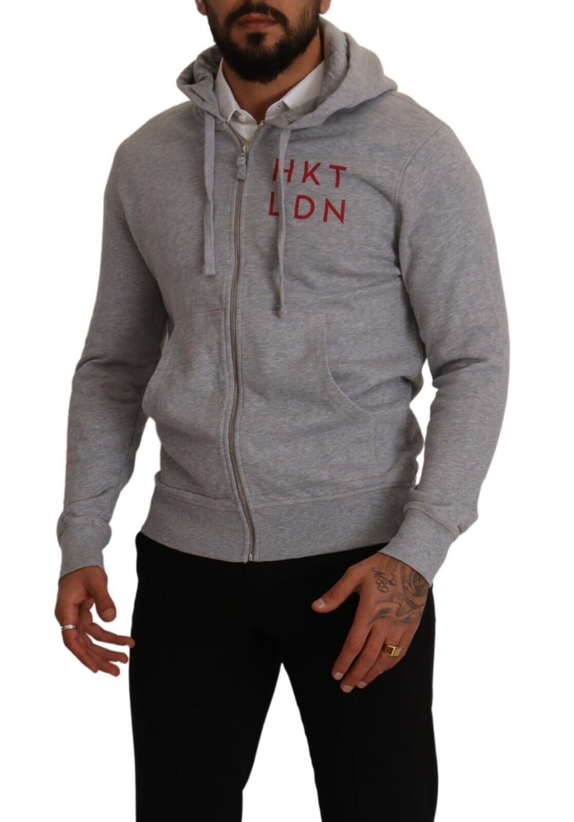 Hackett Gray Full Zip Hooded Cotton Sweatshirt Sweater $611.00 Hackett Luzworld