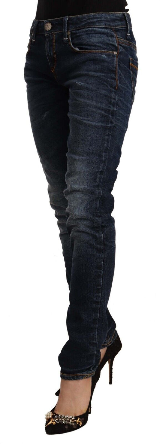 Acht Blue Washed Cotton Mid Waist Skinny Denim Jeans $611.00 Acht Luzworld