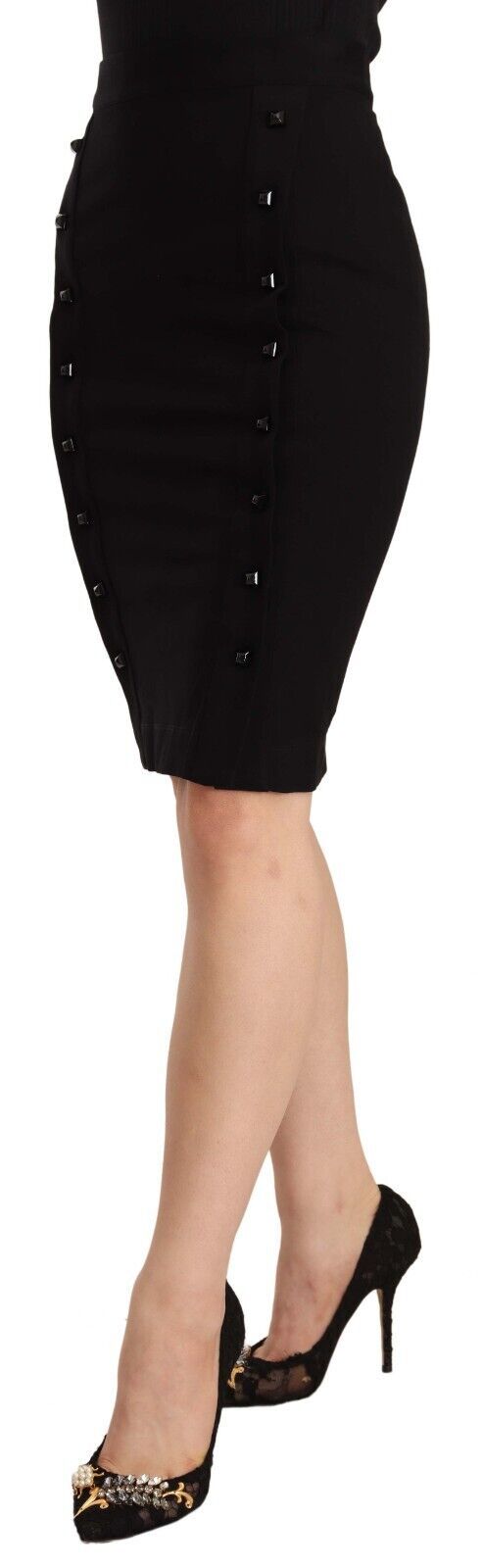 GF Ferre Black High Waist Viscose Knee Length Pencil Cut Skirt $869.00 GF Ferre Luzworld
