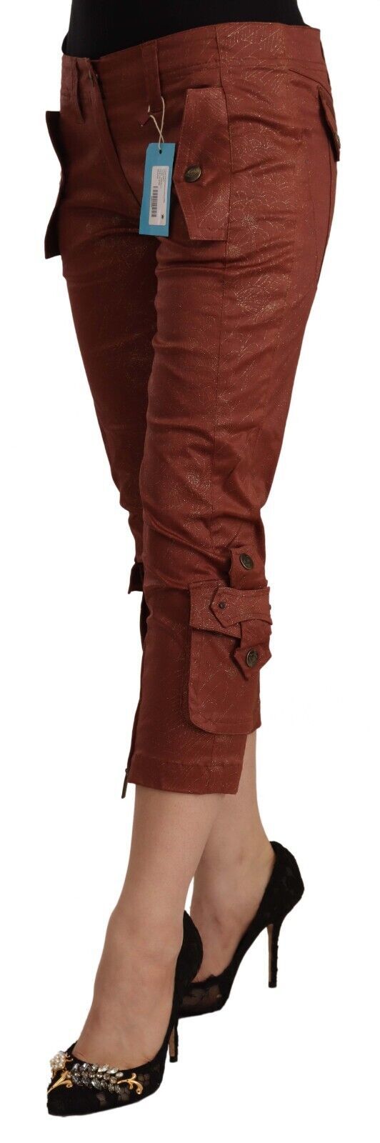 Just Cavalli Brown Lurex Mid Waist Cotton Cropped Capri Pants $611.00 Just Cavalli Luzworld