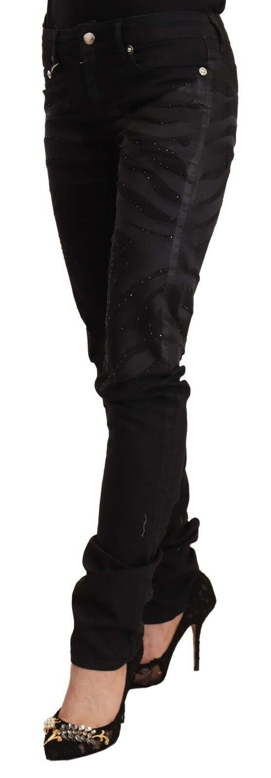 Just Cavalli Black Mid Waist Embellished Skinny Jeans $869.00 Just Cavalli Luzworld
