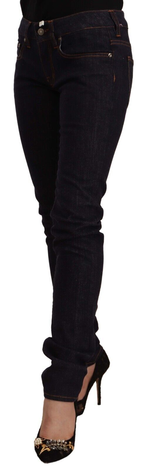 GF Ferre Black Mid Waist Cotton Denim Skinny Jeans $280.00 GF Ferre Luzworld