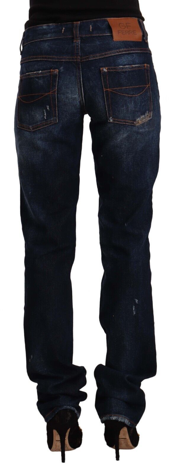 GF Ferre Dark Blue Washed Mid Waist Cotton Denim Straight Jeans $611.00 GF Ferre Luzworld