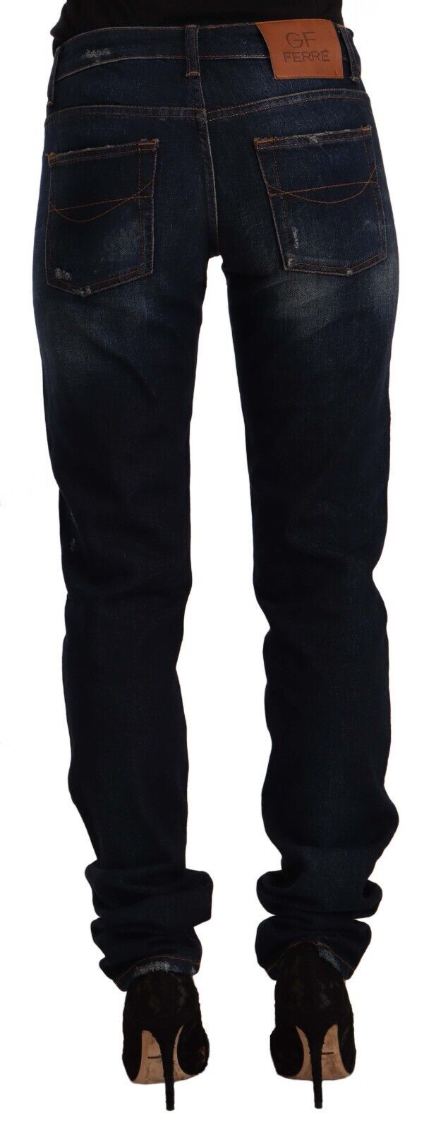 GF Ferre Dark Blue Washed Mid Waist Cotton Denim Skinny Jeans $280.00 GF Ferre Luzworld