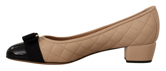 Salvatore Ferragamo Elegant Quilted Leather Pumps in Beige and Black $1309.00 Salvatore Ferragamo Luzworld