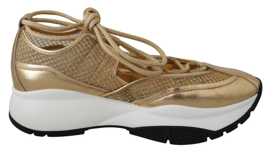 Jimmy Choo Golden Glamour Mesh Leather Sneakers $1226.00 Jimmy Choo Luzworld