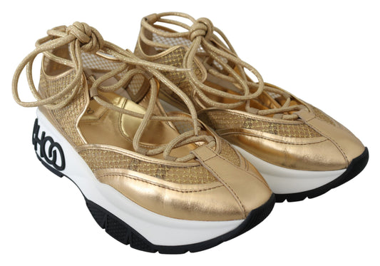 Jimmy Choo Golden Glamour Mesh Leather Sneakers $1226.00 Jimmy Choo Luzworld