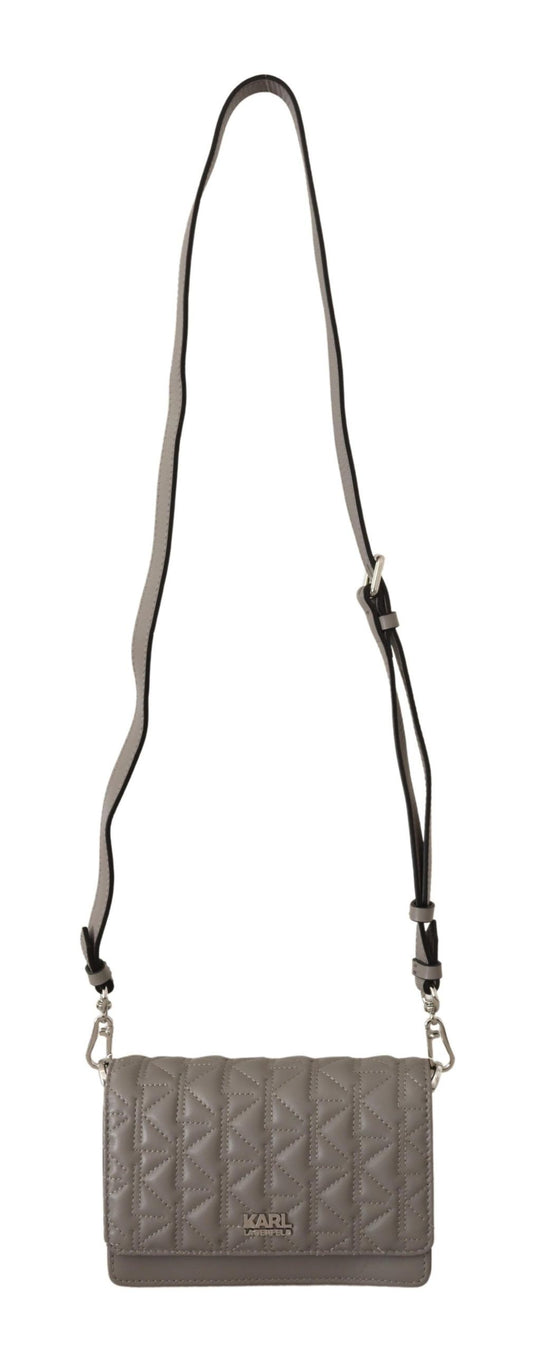 Karl Lagerfeld Elegant Grey Leather Crossbody Bag $668.00 Karl Lagerfeld Luzworld