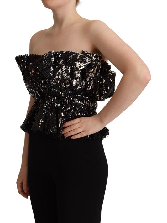 Aniye By Black Sequined Polyester Strapless Cocktail Blouse Top $611.00 Aniye By Luzworld