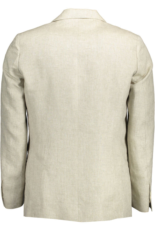 Gant Beige Linen Classic Jacket with Logo Detailing $728.00 Gant Luzworld