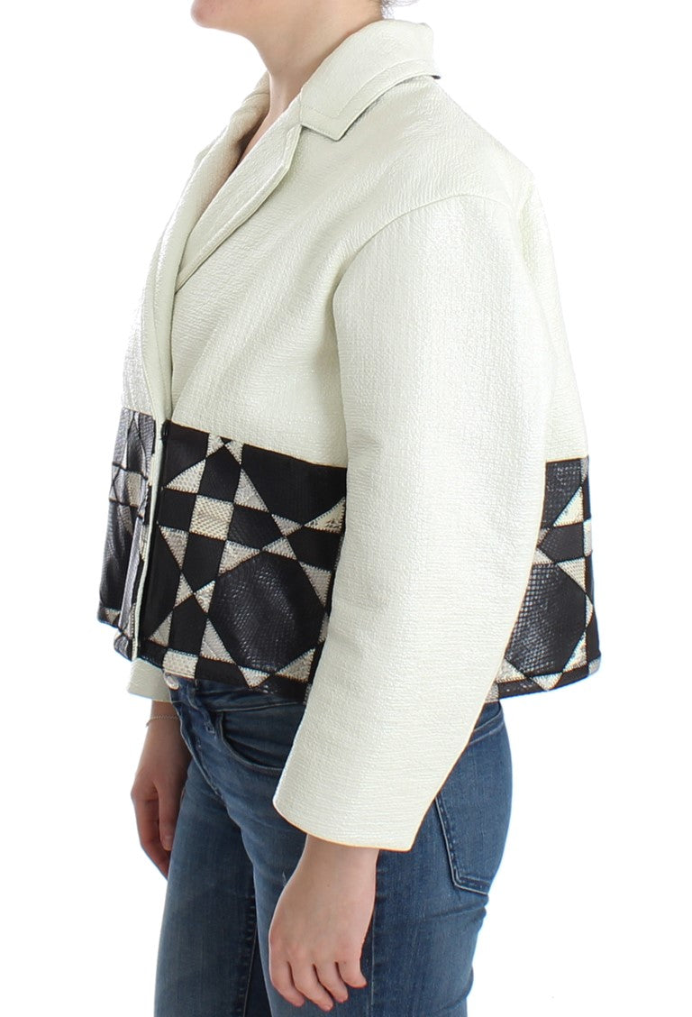 Andrea Pompilio White Black Cropped Leather Jacket $2264.00 Andrea Pompilio Luzworld