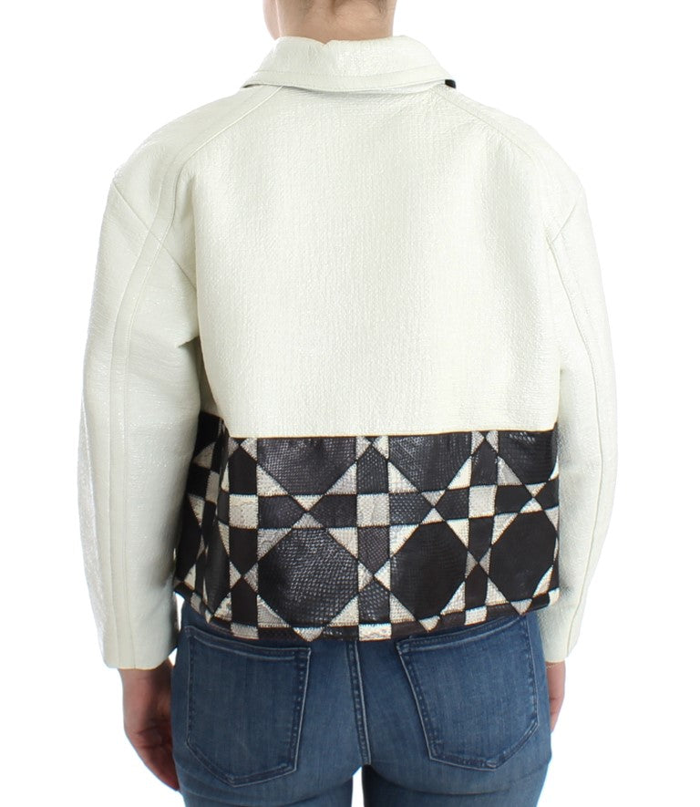 Andrea Pompilio White Black Cropped Leather Jacket $2264.00 Andrea Pompilio Luzworld
