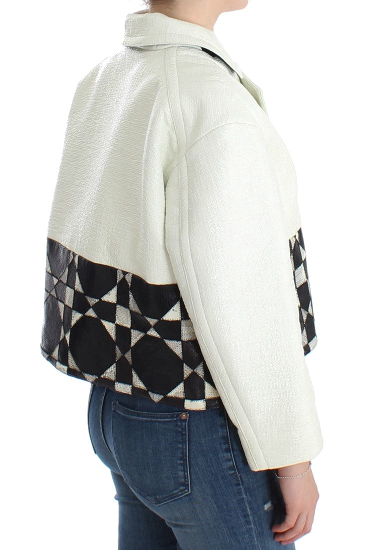 Andrea Pompilio White Black Cropped Leather Jacket $2264.00 Andrea Pompilio Luzworld