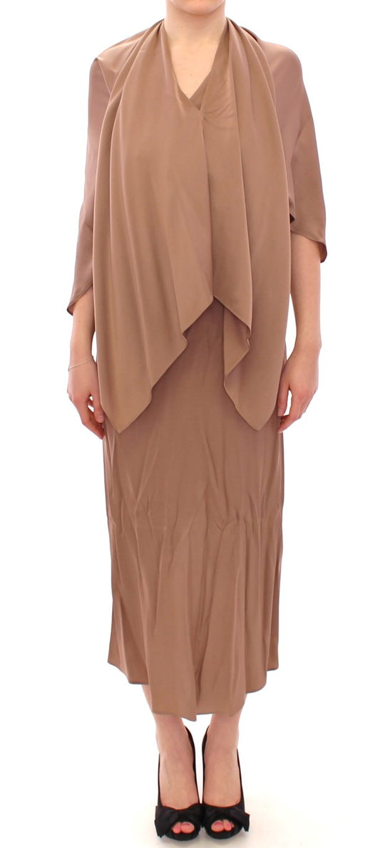 Lamberto Petri Brown Draped Silk Sheath Shift Coctail Dress $956.00 Lamberto Petri Luzworld