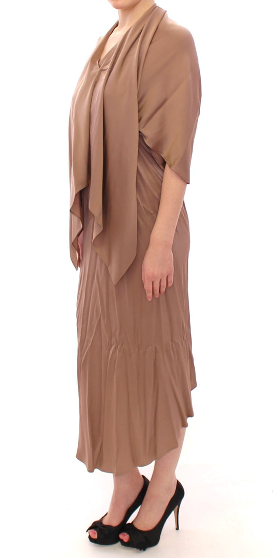 Lamberto Petri Brown Draped Silk Sheath Shift Coctail Dress $956.00 Lamberto Petri Luzworld