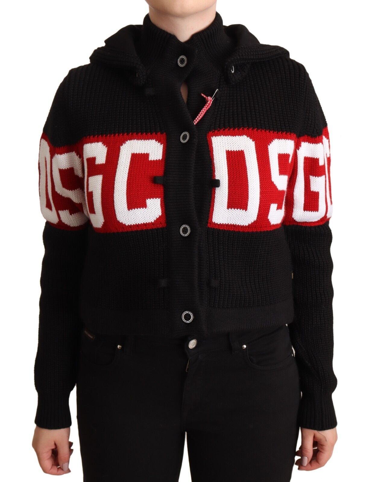 GCDS Black Cashmere Hooded Button Down Logo Cardigan Jacket $1527.00 GCDS Luzworld