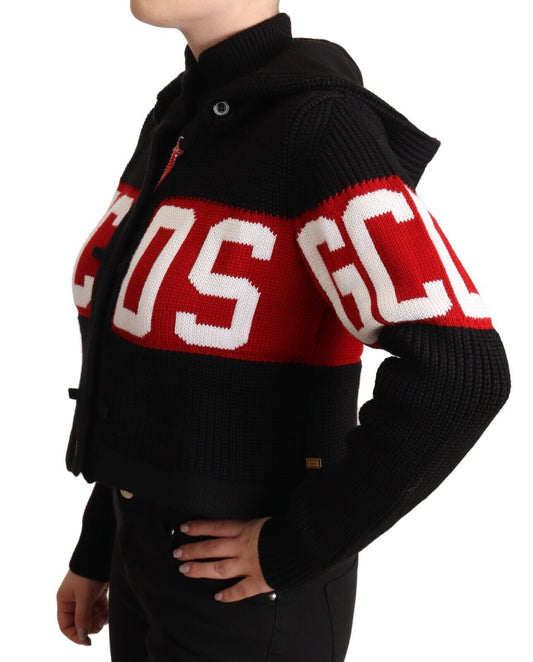 GCDS Black Cashmere Hooded Button Down Logo Cardigan Jacket $1527.00 GCDS Luzworld