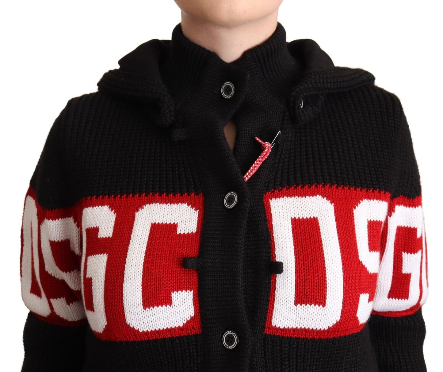 GCDS Black Cashmere Hooded Button Down Logo Cardigan Jacket $1527.00 GCDS Luzworld