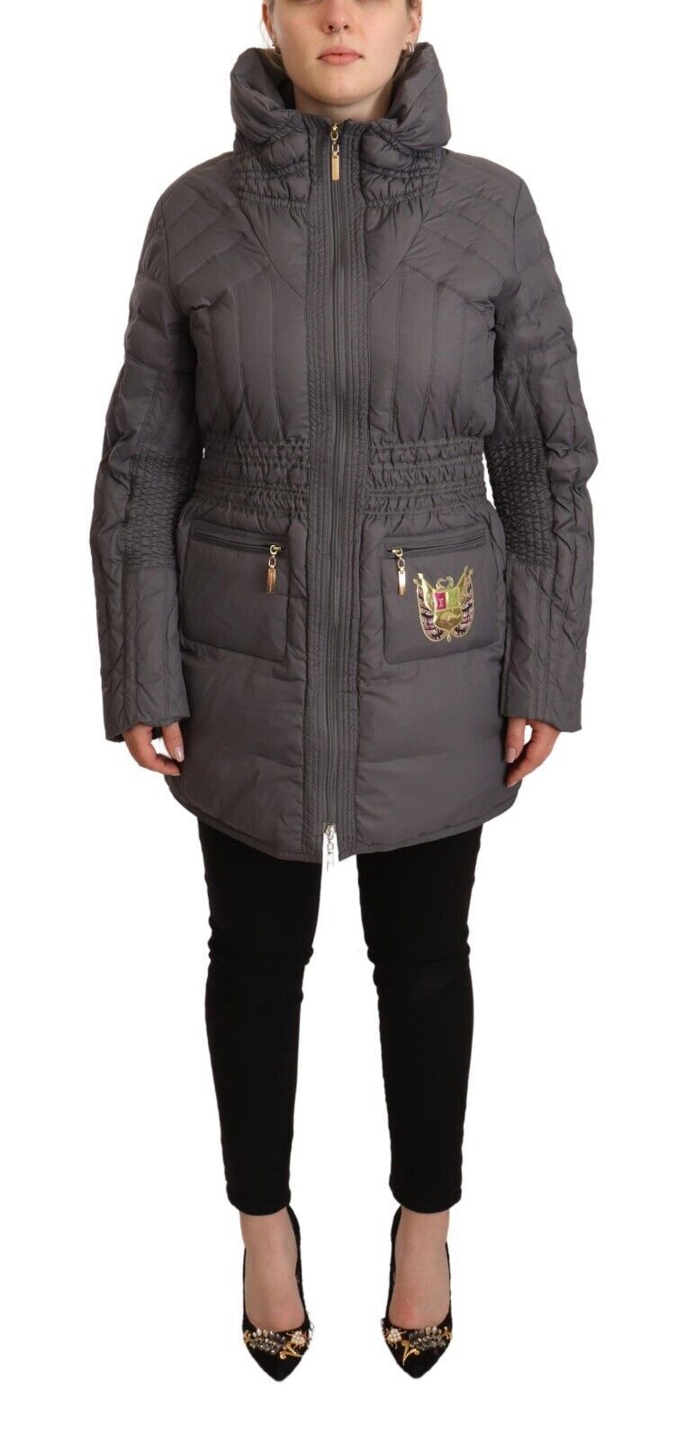 Roccobarocco Gray Quilted Long Sleeves Logo Patch Full Zip Jacket $1454.00 Roccobarocco Luzworld